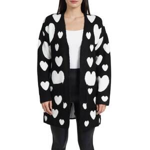 NEW LOVE TOKEN hearts long sleeve cardigan in black